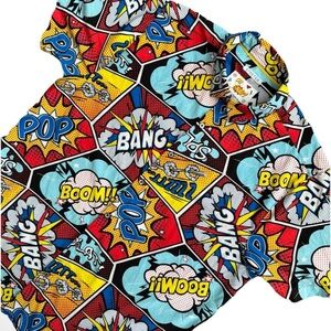 Oh Snap Drill Clothing Comic Book Pow Boom Art Stretch Button Shirt XL Y2K 90's